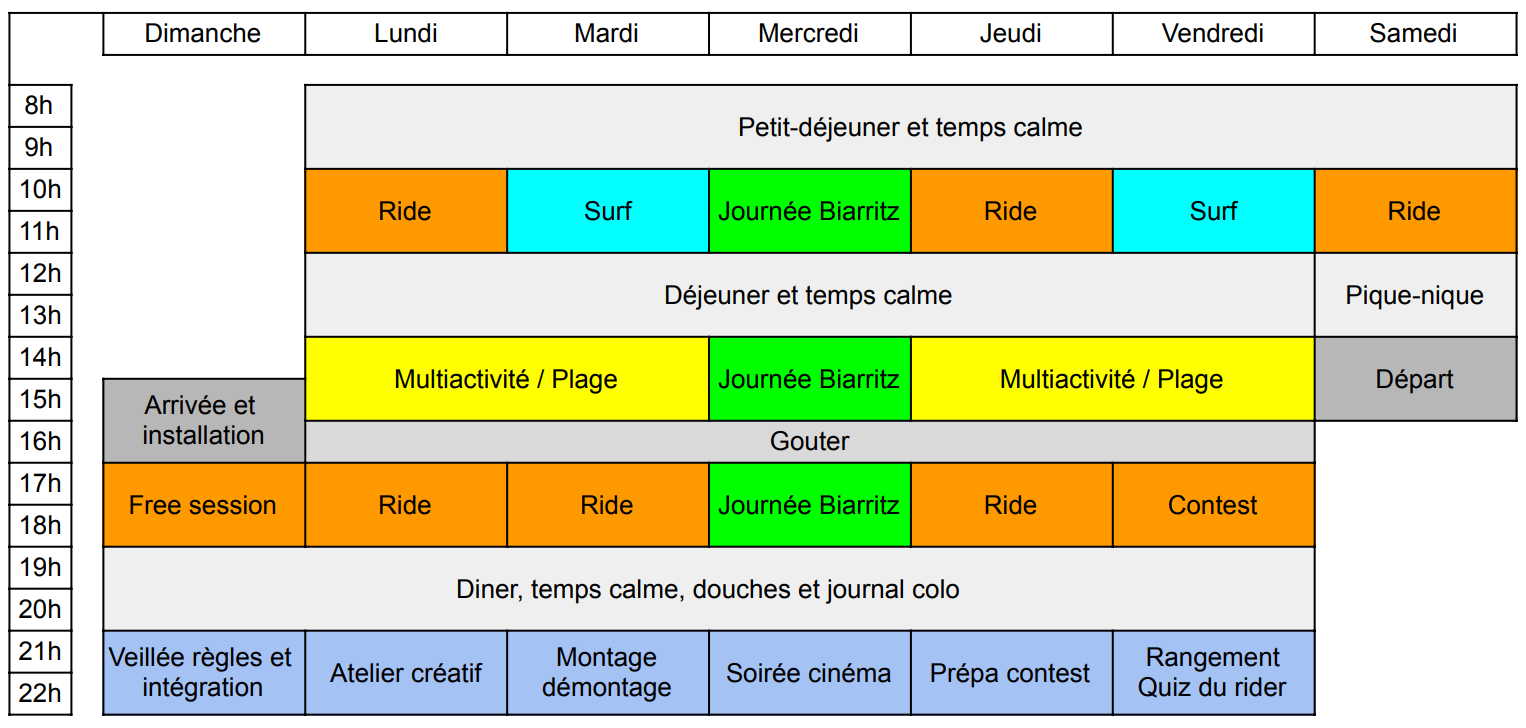 planning colonie ride et surf